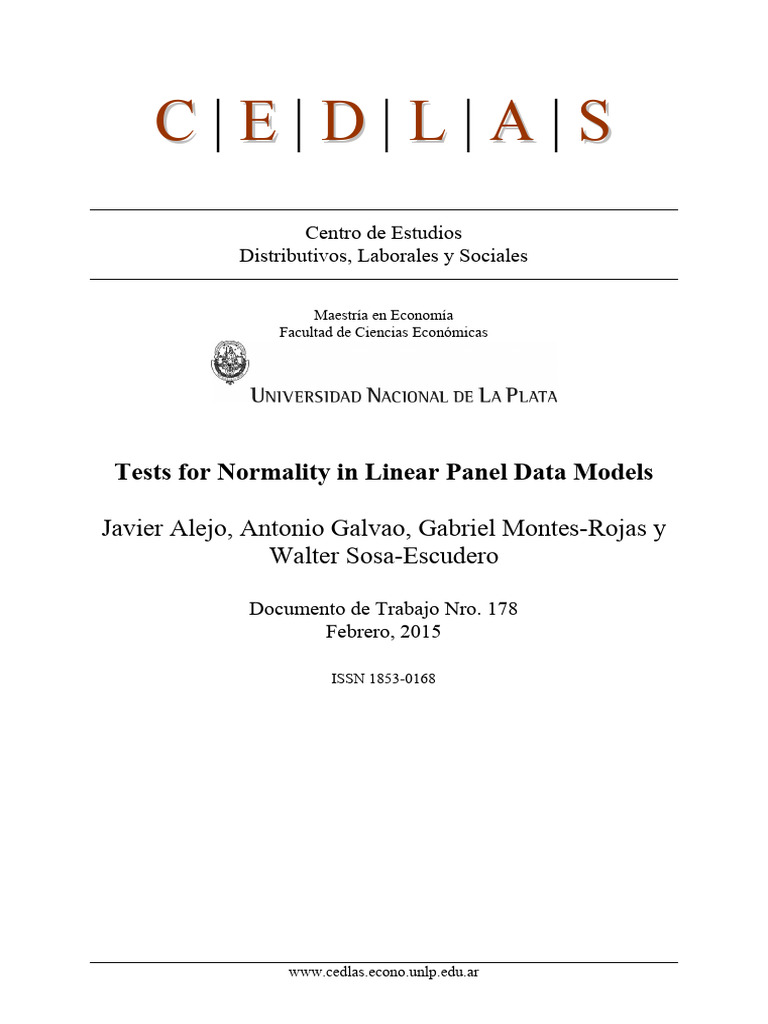 Normality Tests for Panel Data Models | PDF | Bootstrapping (Statistics ...