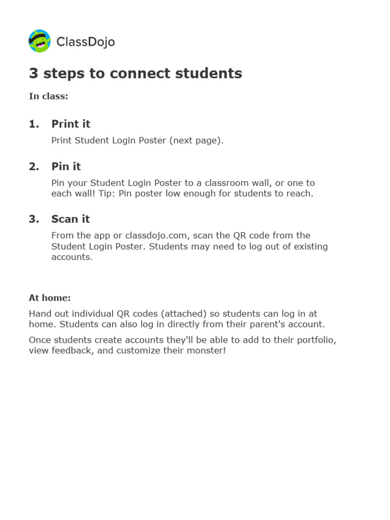 Connect Students with ClassDojo QR Codes | PDF