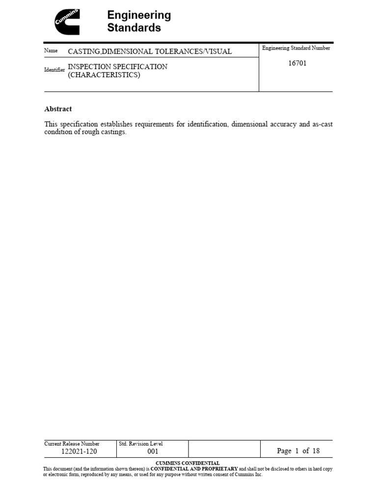 Dimensional Tolerances for Castings | PDF | Engineering Tolerance ...