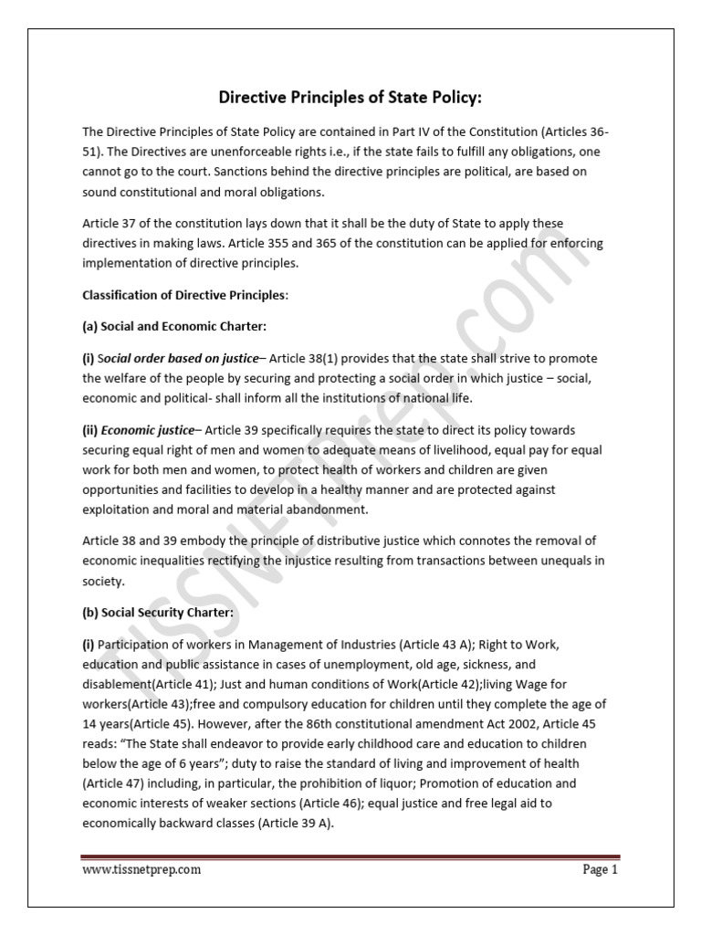 Directive Principles of State Policy Explained | PDF | Justice | Crime ...