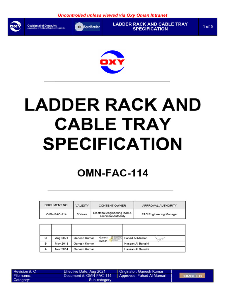 OMN-FAC-114 Ladder Rack & Cable Tray Spec | PDF | Specification ...