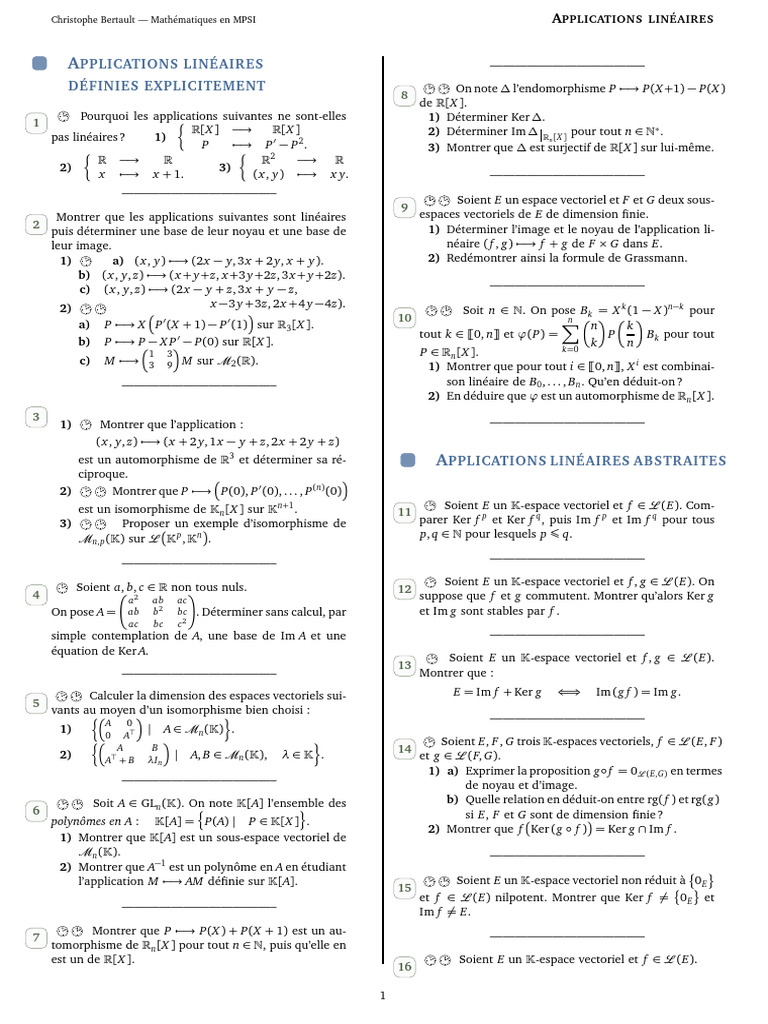 Exercices sur les applications linéaires | PDF | Espace vectoriel ...