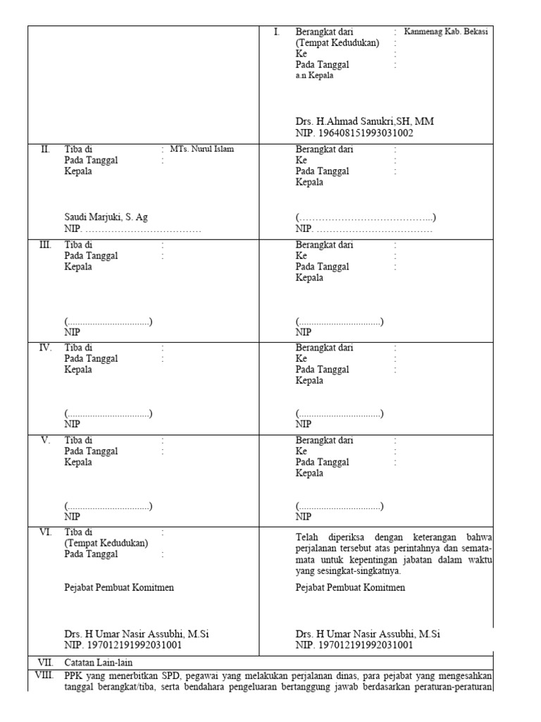 Contoh SPPD untuk Madrasah | PDF