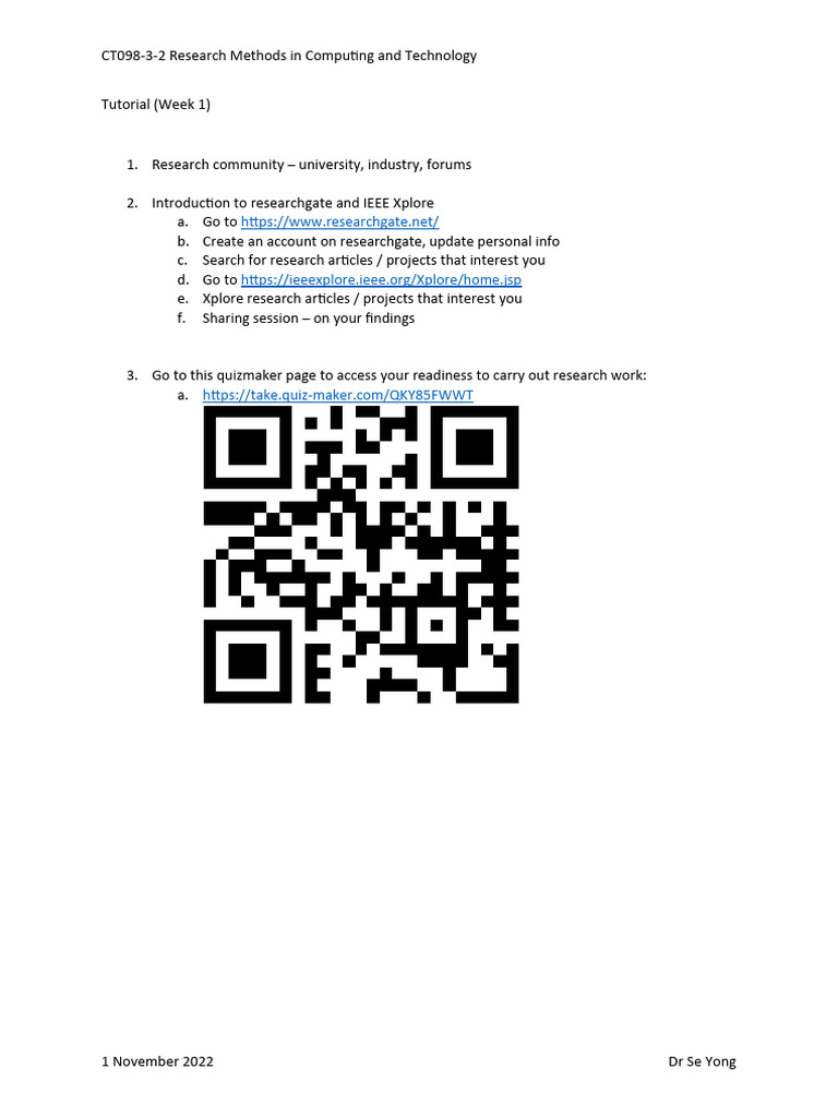 Tutorial WK 1 Intro To Project and Resaerch | PDF