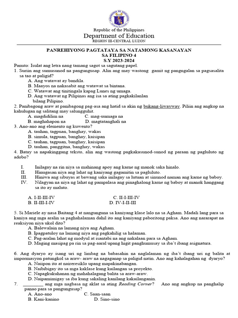 FILIPINO4 - RAT - Finalized &ap | PDF