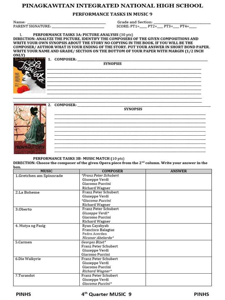 Music 9 Performance Tasks Guide | PDF | Giacomo Puccini | Opera