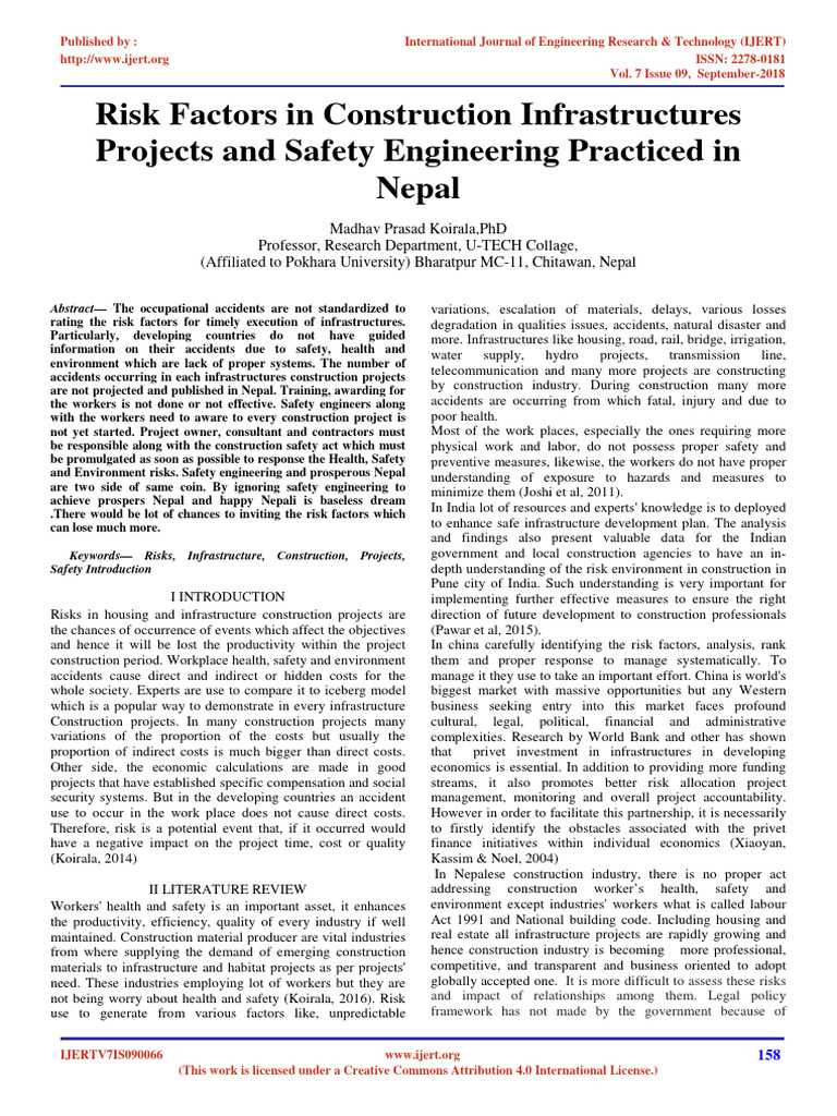 Risk Factors in Construction Infrastructures Projects and Safety ...