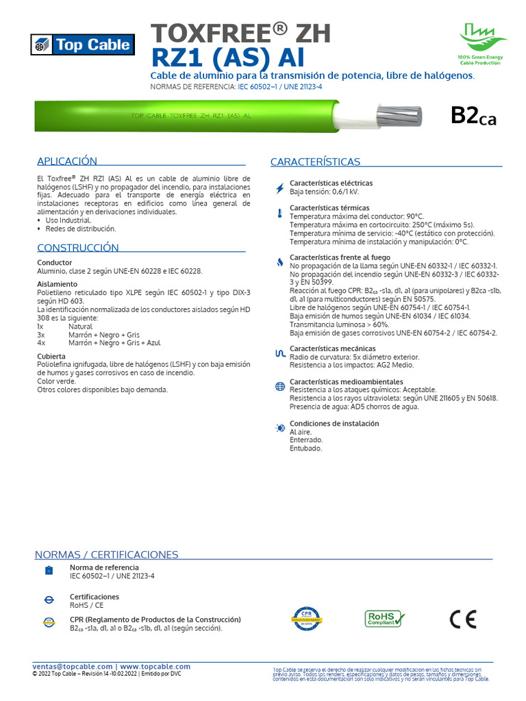 Topcable Toxfree ZH Rz1 (As) Al | PDF | Transmisión de energía ...