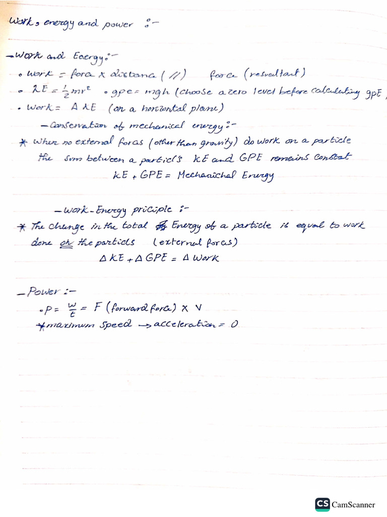 Work Energy and Power Notes PDF