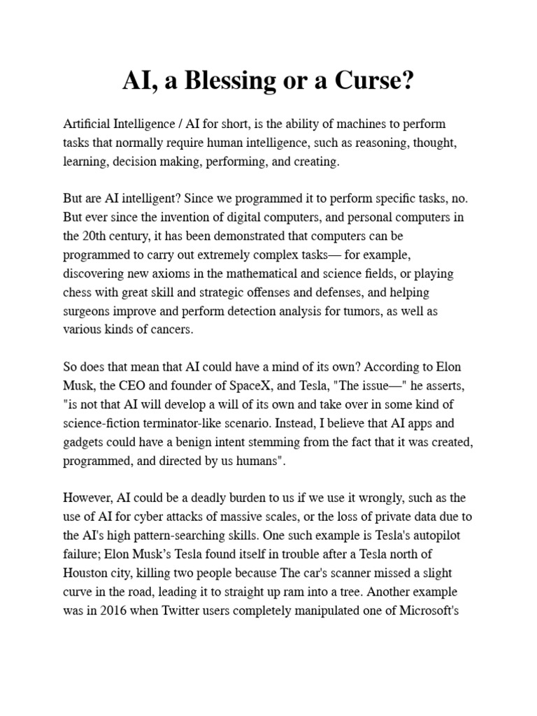 AI: Blessing or Curse? | PDF | Artificial Intelligence | Intelligence ...