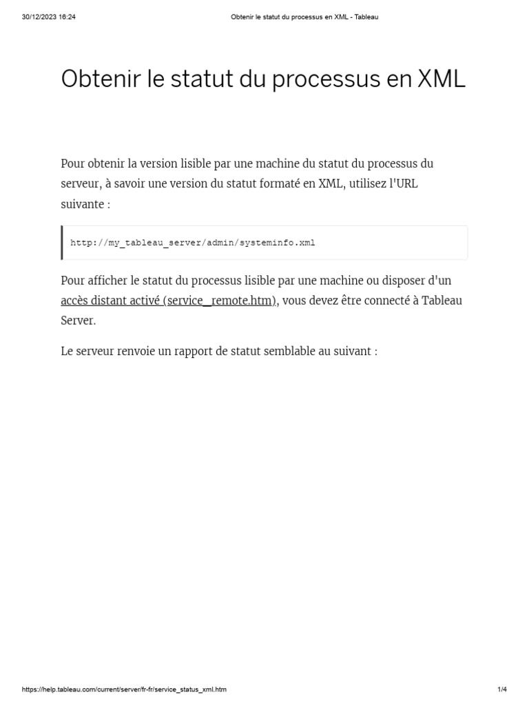 Statut du processus en XML - Tableau | PDF | XML | Serveur (Informatique)