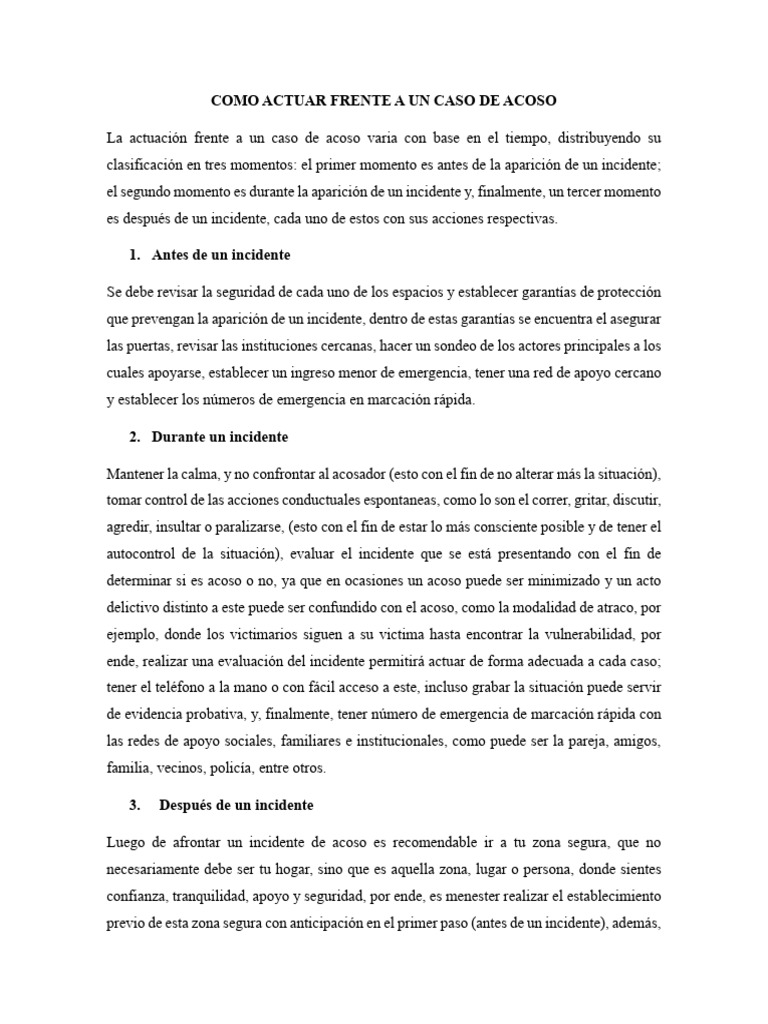 Como Actuar Frente A Un Caso de Acoso | PDF | Las emociones | Autodefensa