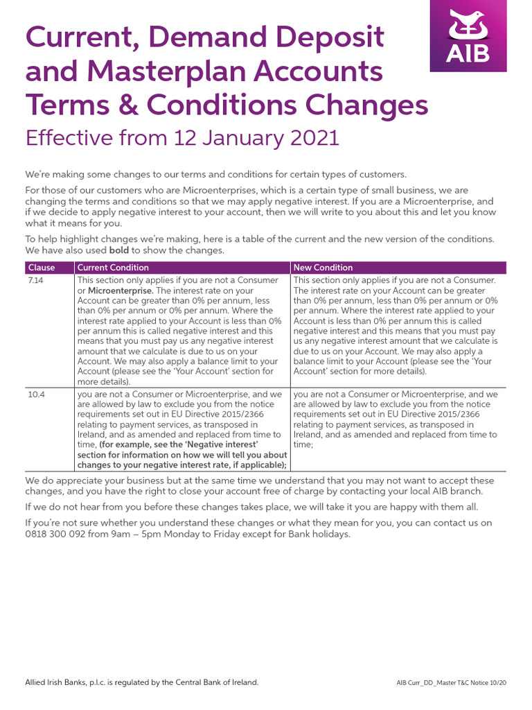 Changes to AIB Account Terms 2021 | PDF | Cheque | Payments
