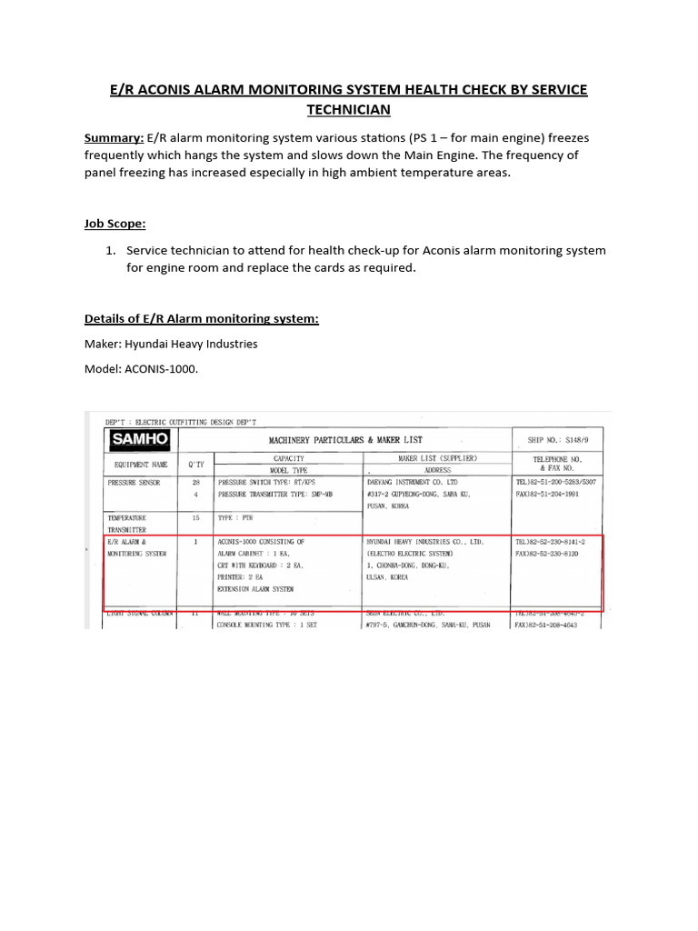 E/R Aconis Alarm System Health Check | PDF