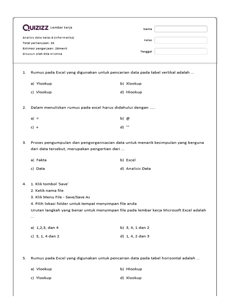 Analisis Data Kelas 8 Informatika Uts Pdf