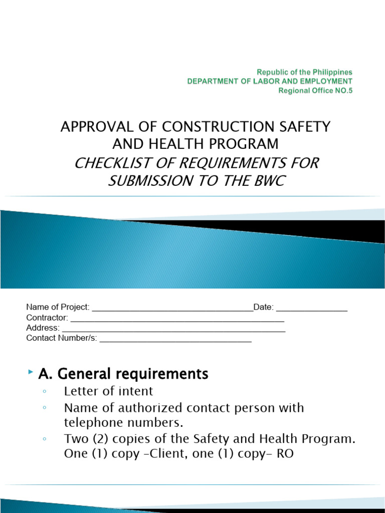 DOLE RO5 Approval of Construction Safety and Health Program PDF