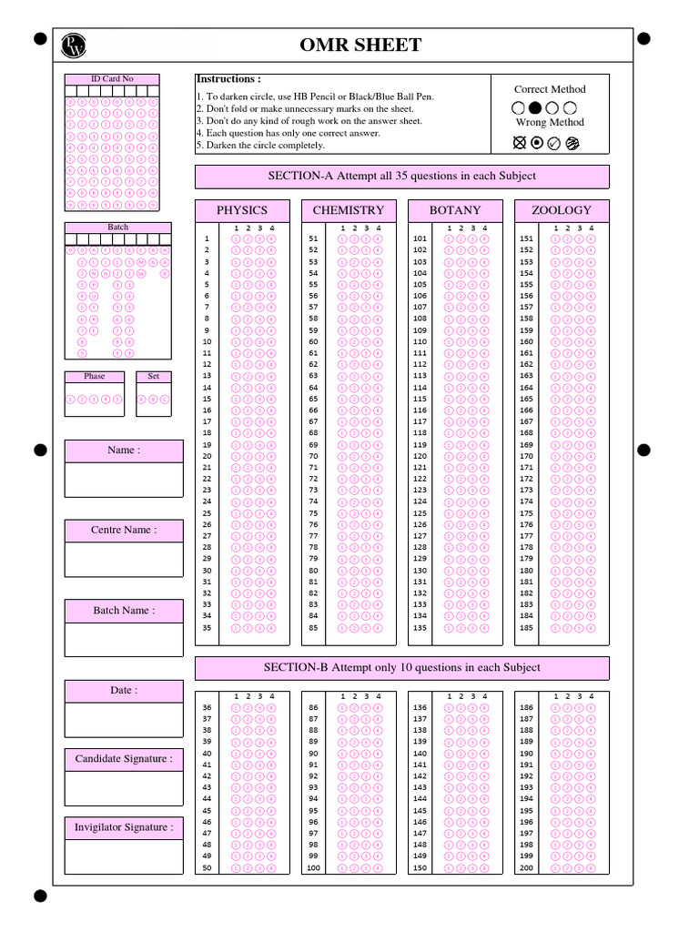 Omr Sheet Neet | Download Free PDF | Standardized Tests | Student ...