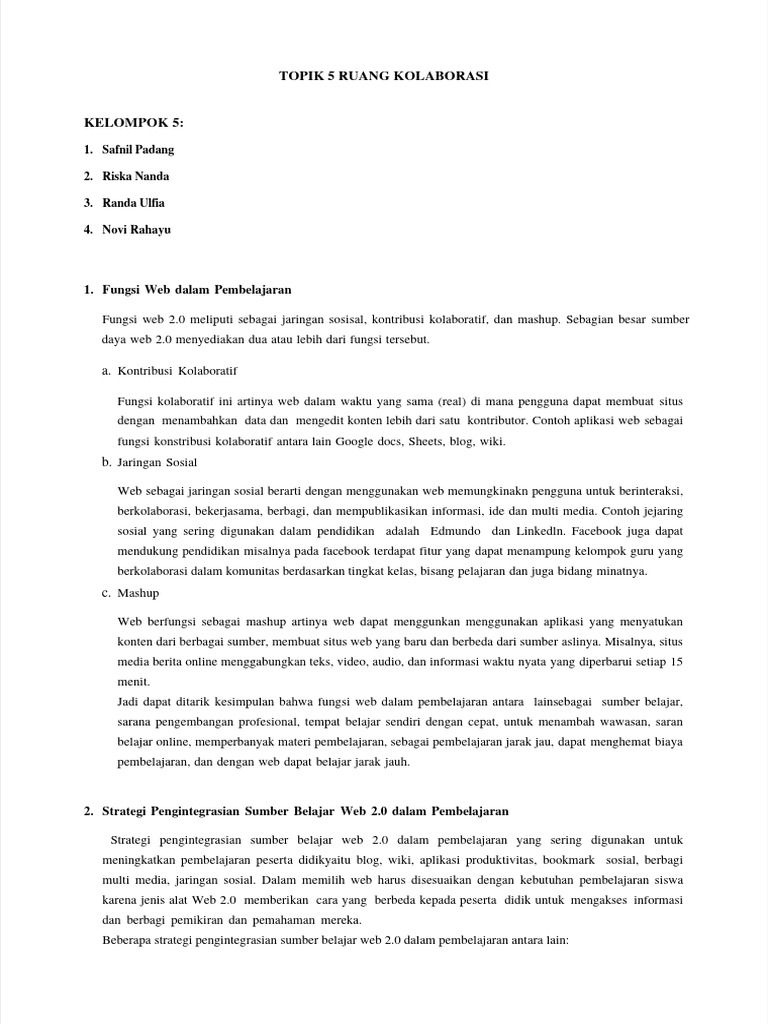 Pemanfaatan Web 2.0 dalam Pembelajaran | PDF