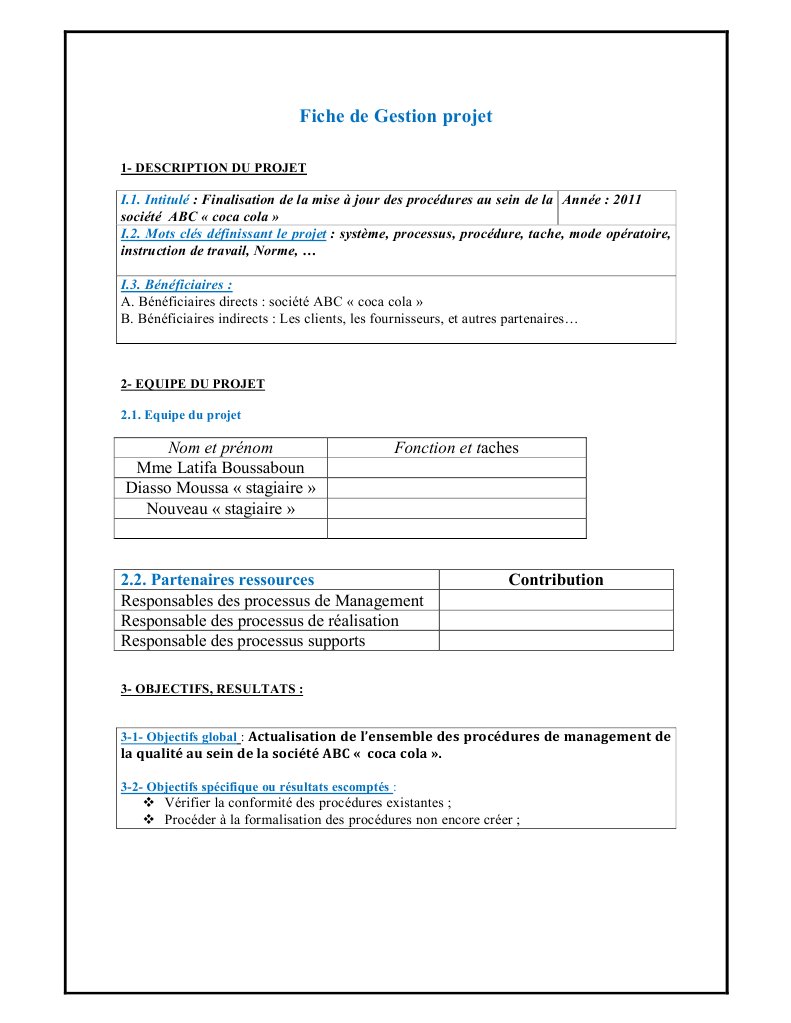 Fiche de Gestion Projet