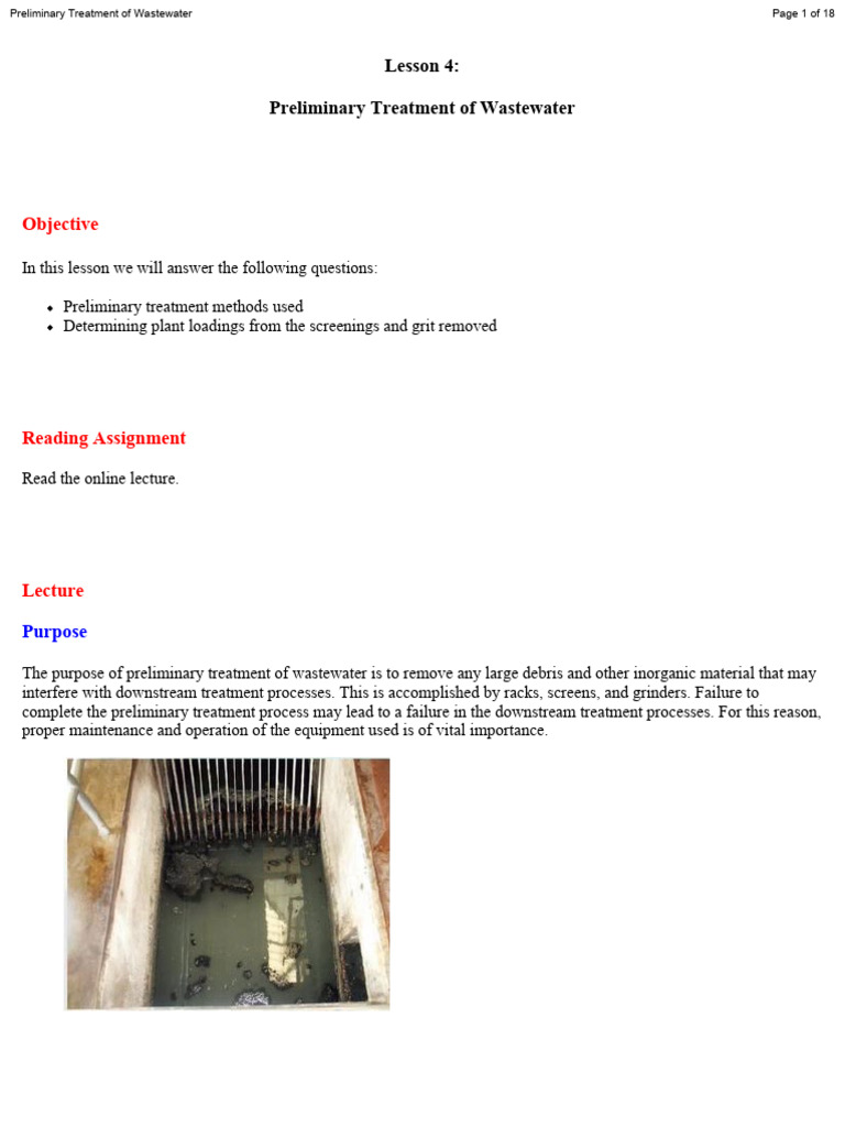 Preliminary Treatment | PDF | Sewage Treatment | Pump