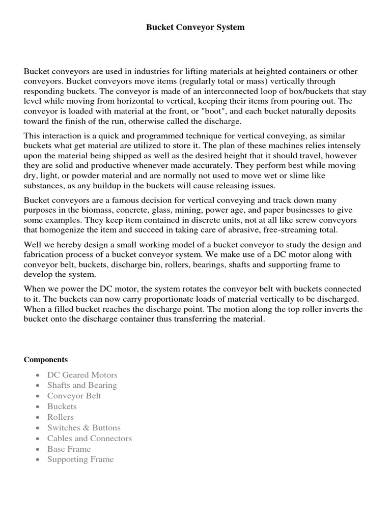 Bucket Conveyor System Design Overview | PDF