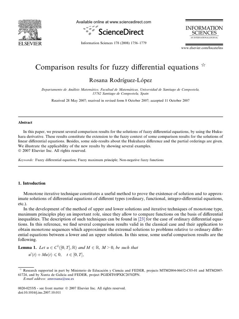 Fuzzy Differential Equations Comparison Results | PDF | Equations ...