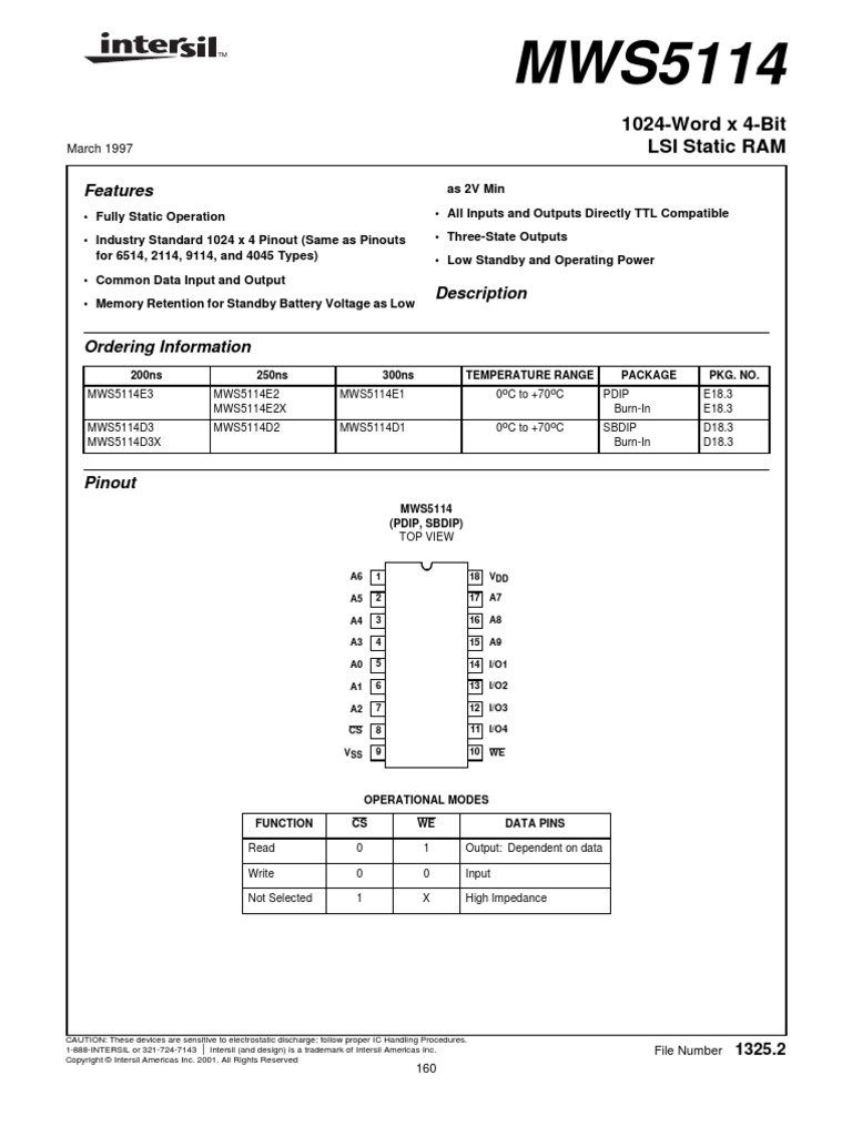 2114 Sram Datasheet | PDF | Digital Electronics | Electromagnetism