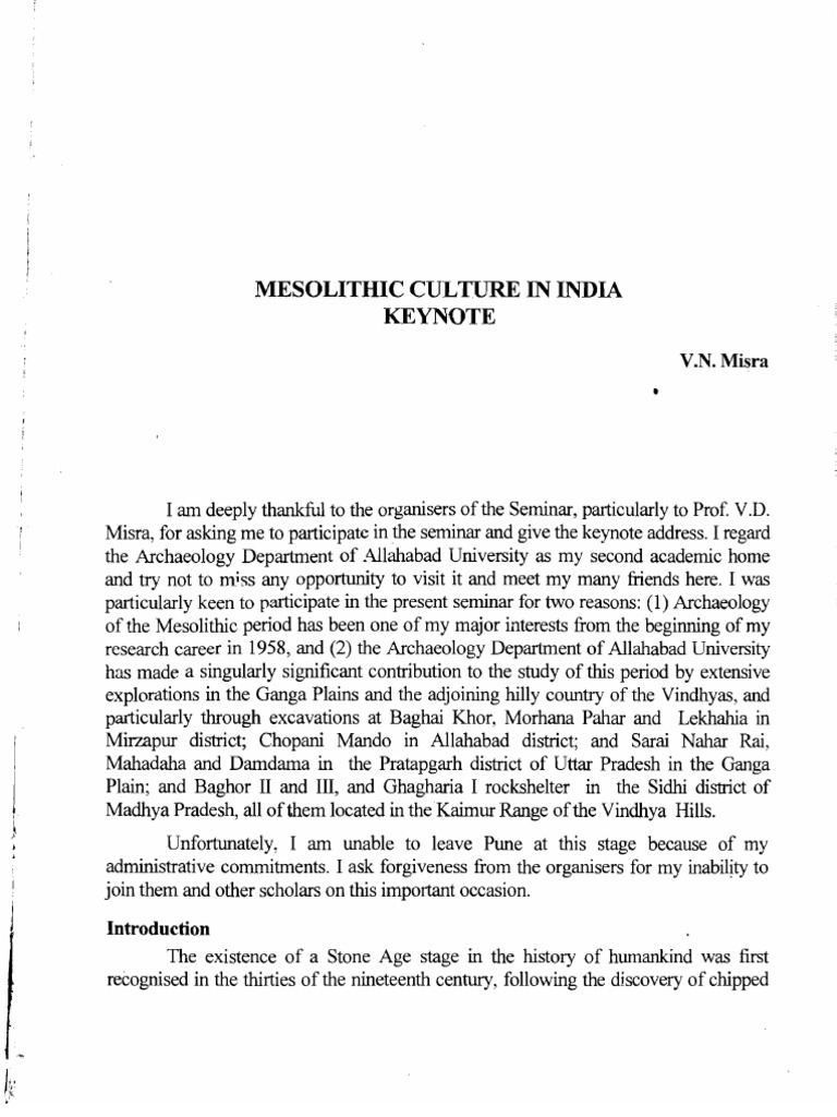 Mesolithic Culture in India Keynote | PDF