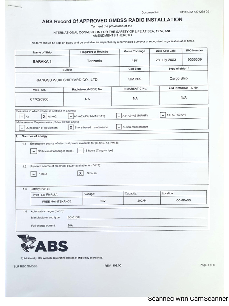 Abs Record of Approved Gmdss Radio Installation | PDF