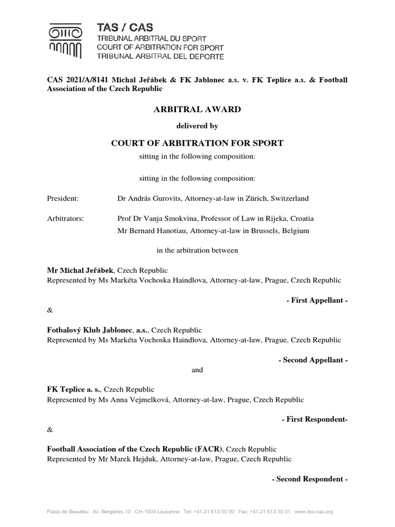 CAS Award 8141 PDF Appeal Arbitration