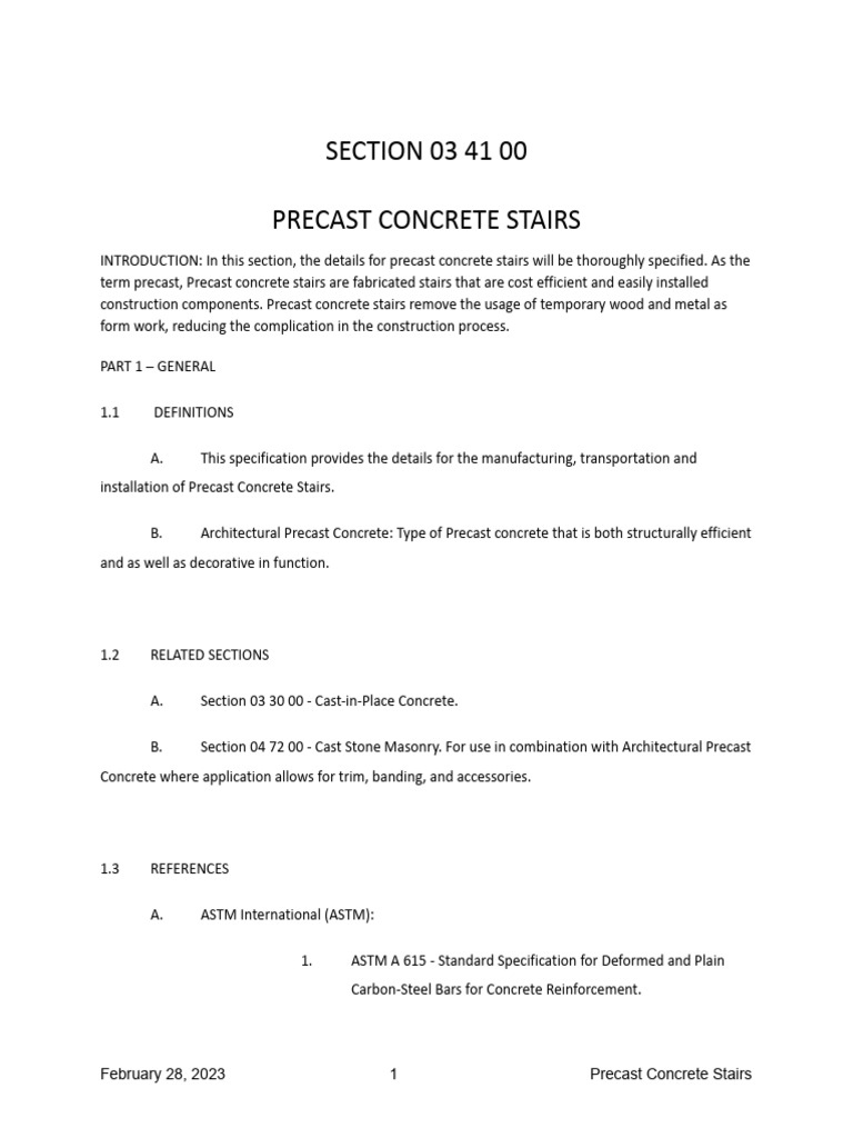 Precast Concrete Stairs Specifications | PDF | Concrete | Precast Concrete