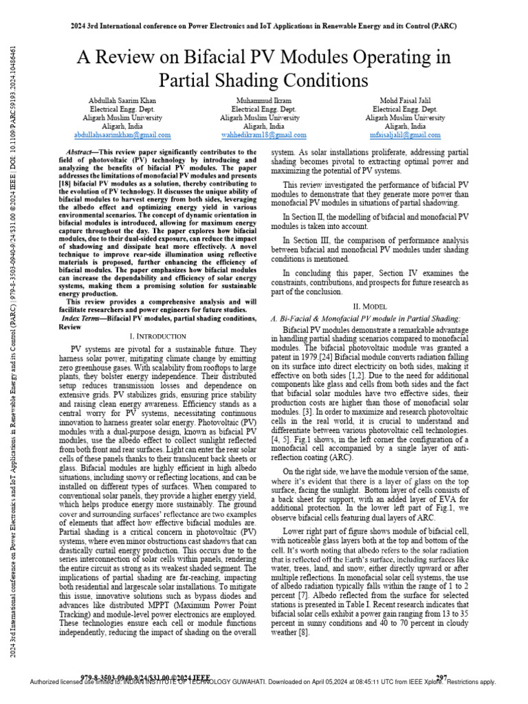 Bifacial PV Modules in Partial Shading | PDF | Photovoltaics | Solar Panel