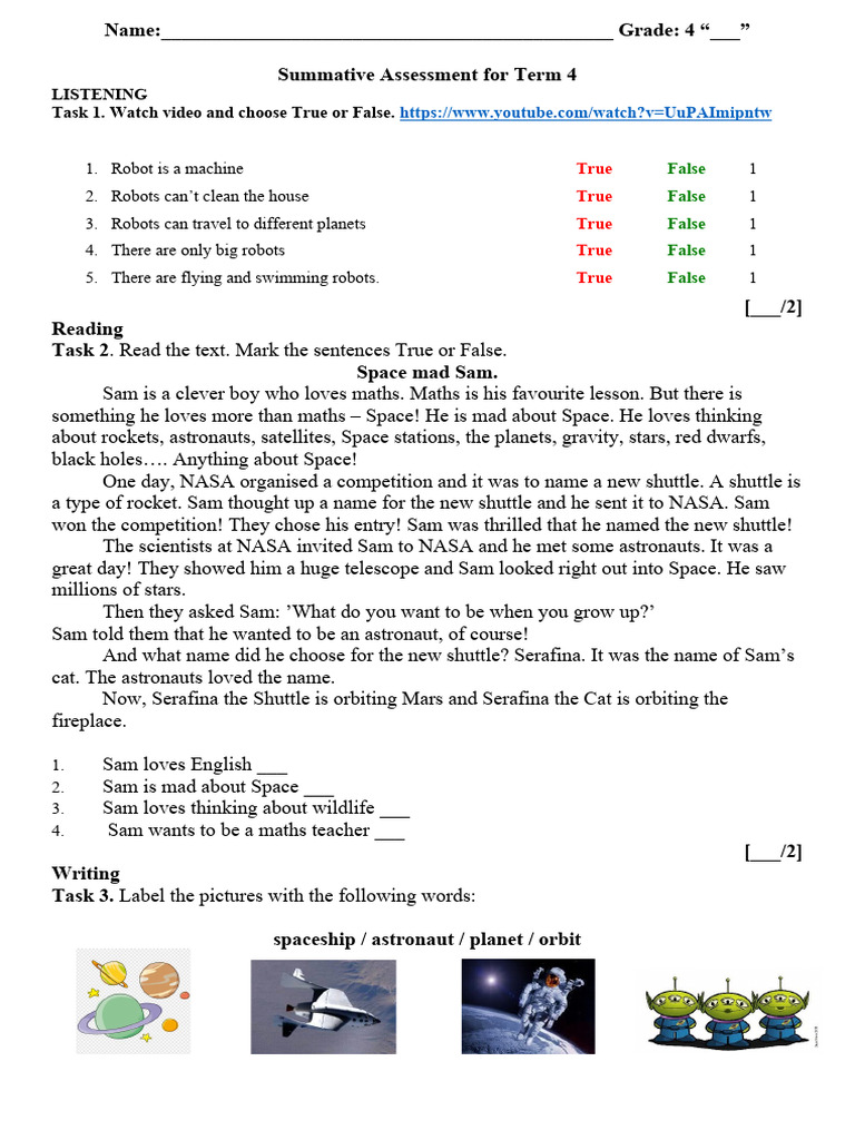 4 Класс 4 Четверть Tasks for the Summative Assessment for Term 4 | PDF ...