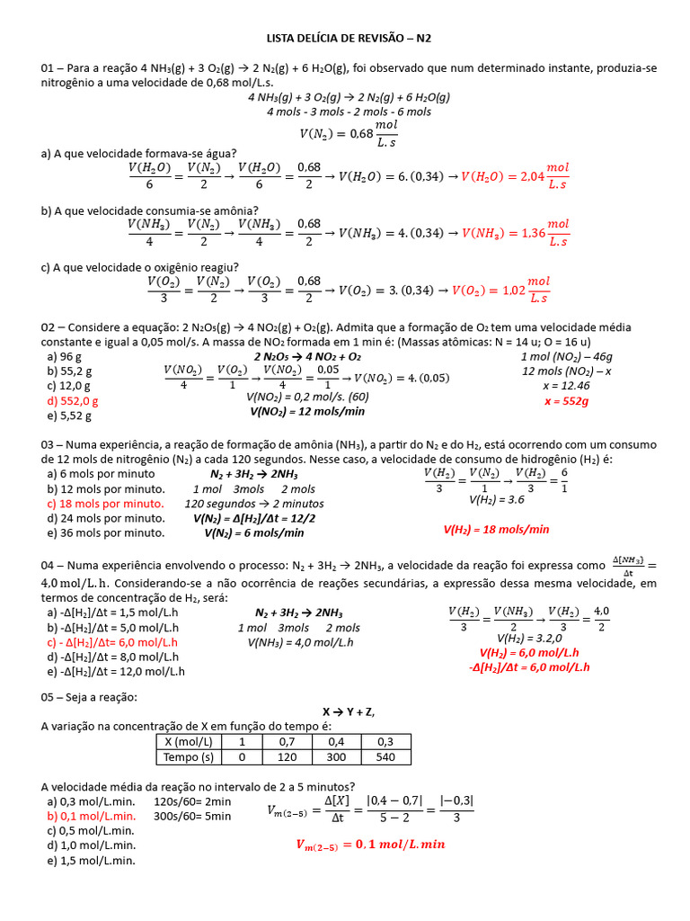 Exercícios de Cinética Química Resolvidos | PDF | Reações químicas ...
