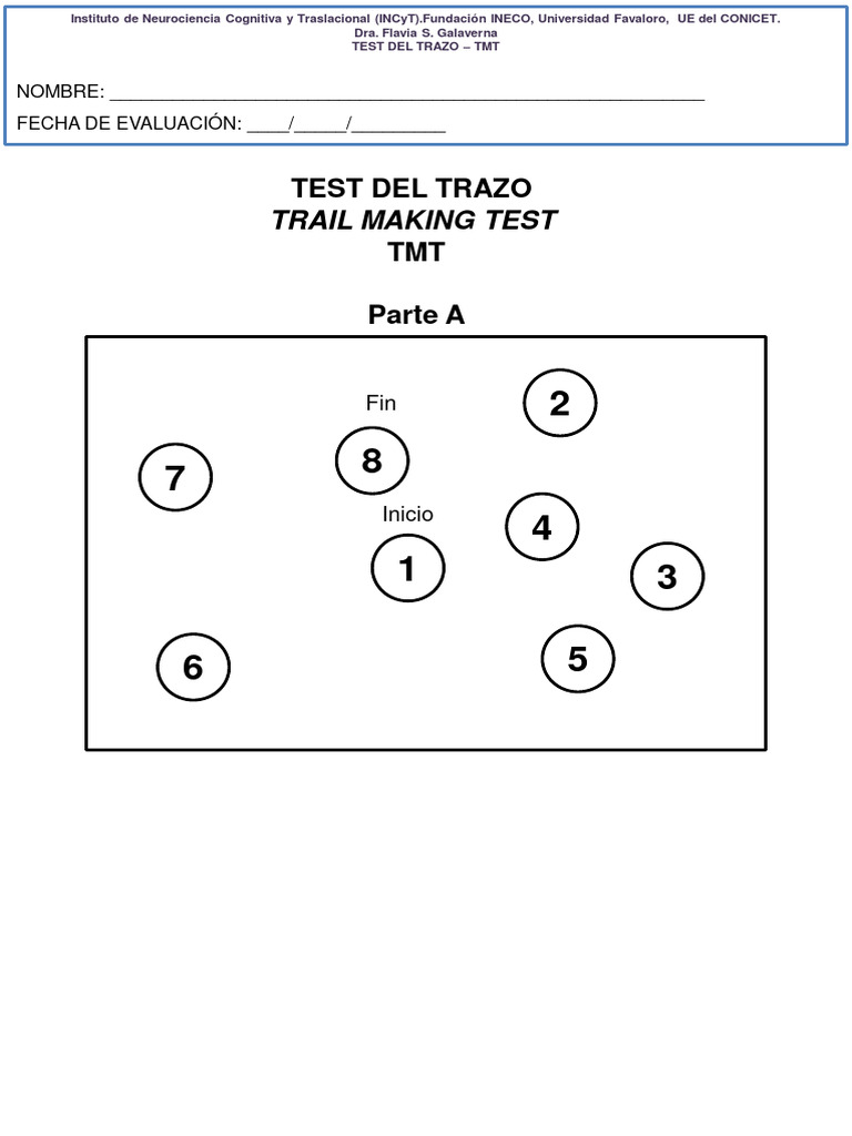 Test del Trazo: Evaluación Cognitiva TMT | PDF