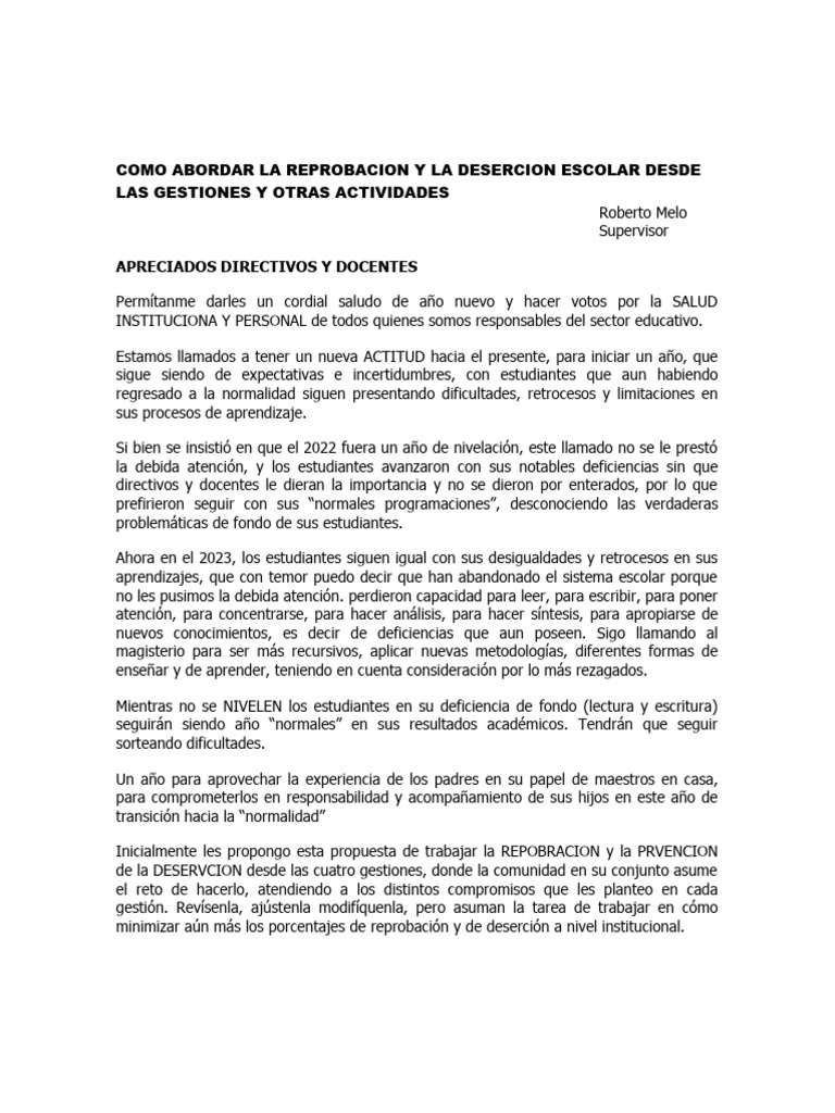 Cómo Abordar La Reprobacion y La Desercion.... | PDF | Enseñando ...