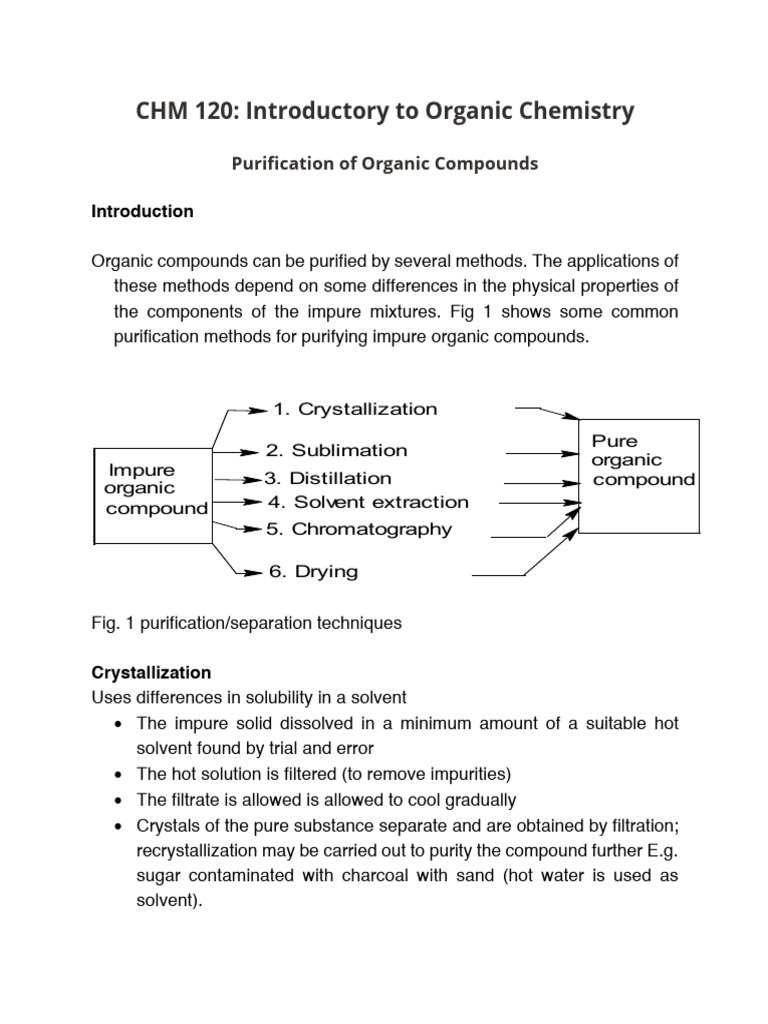 CHM 120 Purifications of Organic Compounds | PDF | Thin Layer ...