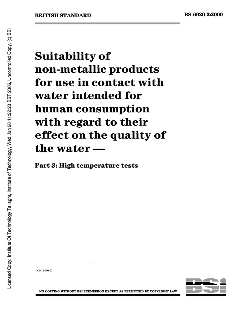 BS 6920-3:2000 Water Quality Standards | PDF | Water