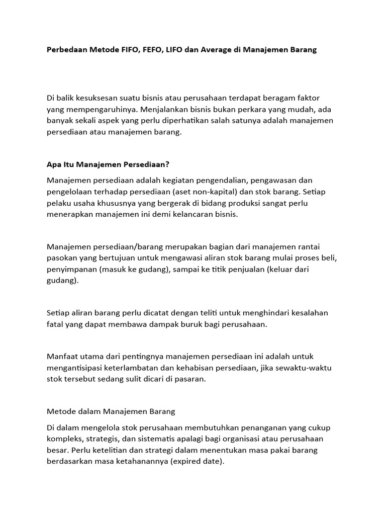 Perbedaan Metode FIFO | PDF