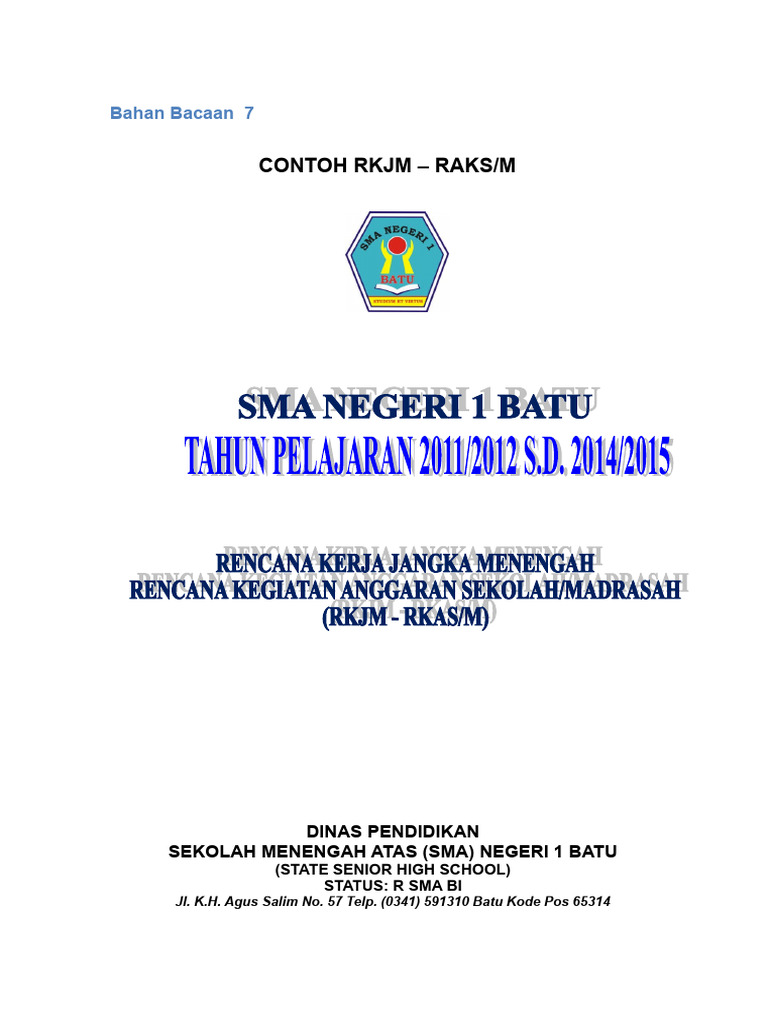 Rencana Kerja Sekolah SMA Negeri 1 Batu | PDF