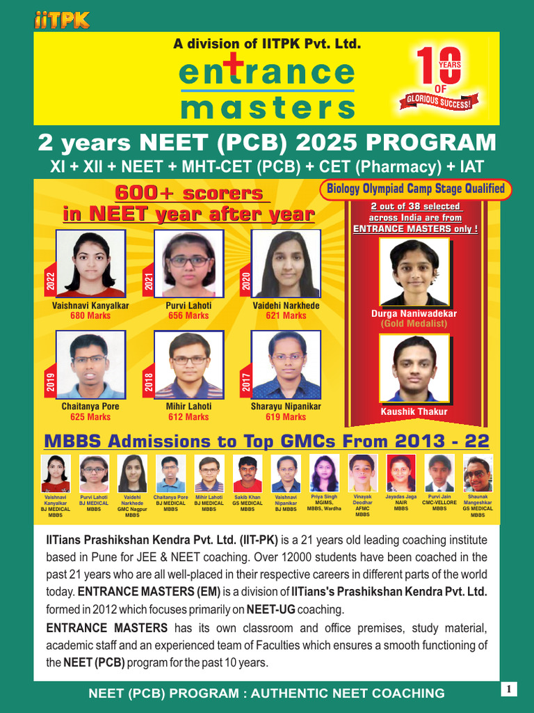 NEET PCB 2025 Program | PDF | Biology | Medicine