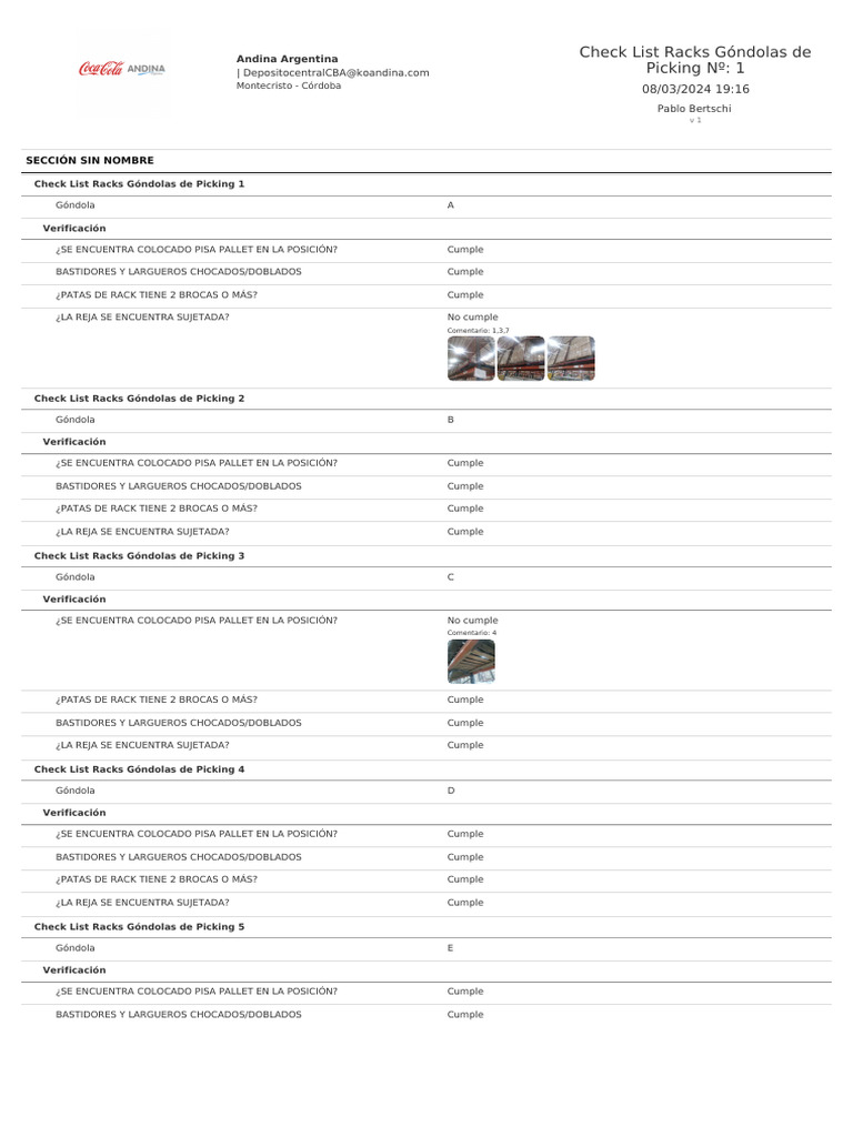 Check List Racks Gndolas de Picking - 1 - A463000947 | Descargar gratis ...