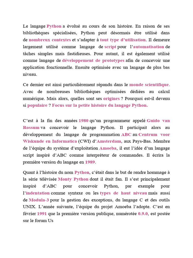 Histoire et origine du langage Python | PDF