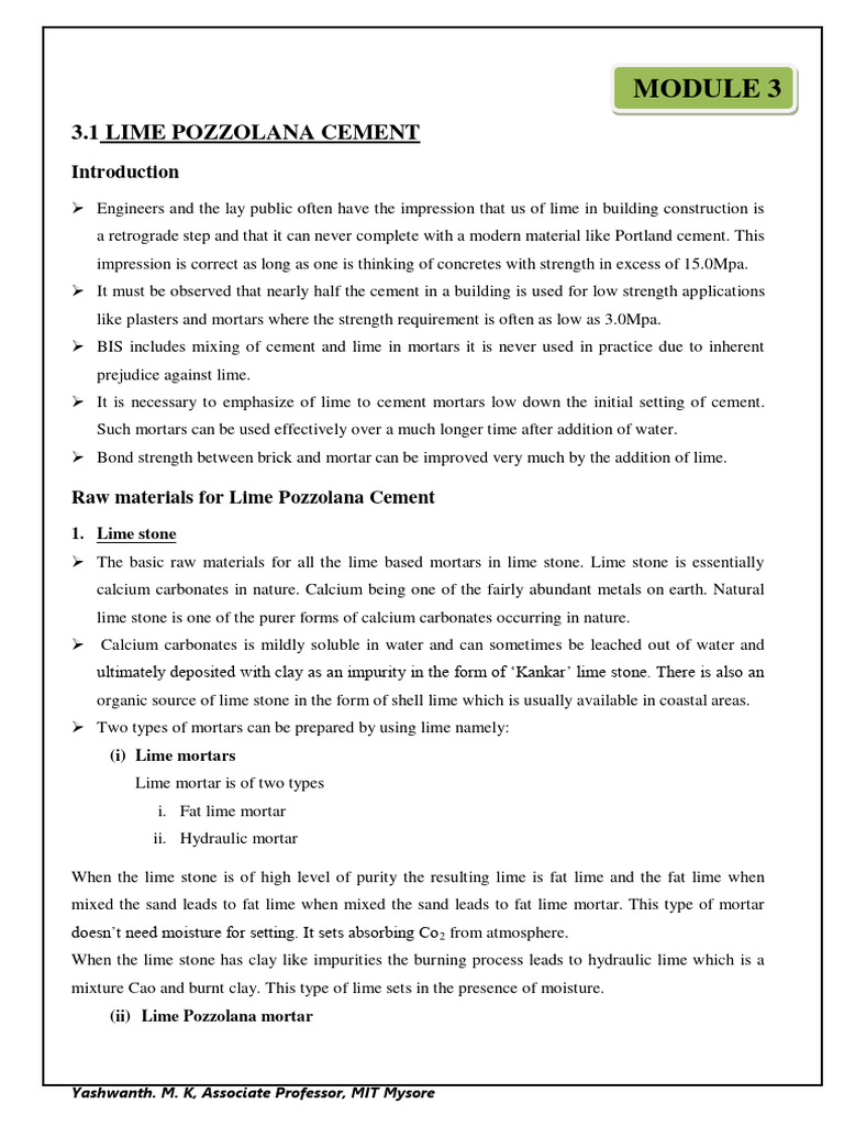 Lime Pozzolana Cement Guide | PDF | Cement | Mortar (Masonry)