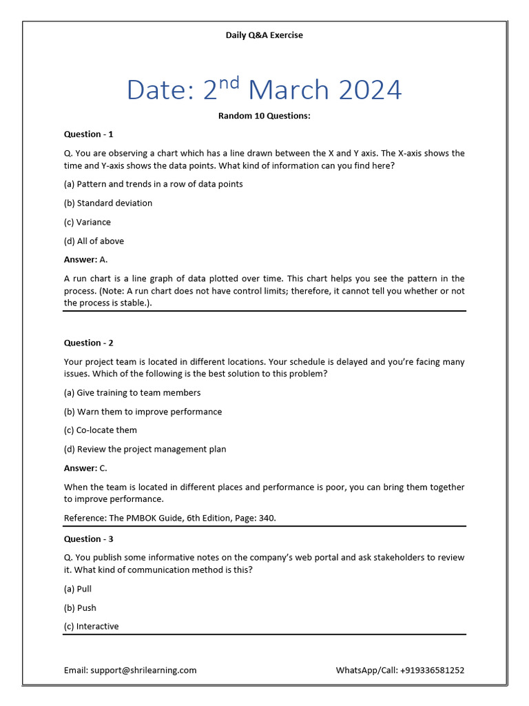 Daily Q&A on Project Management Concepts | PDF | Chart | Risk