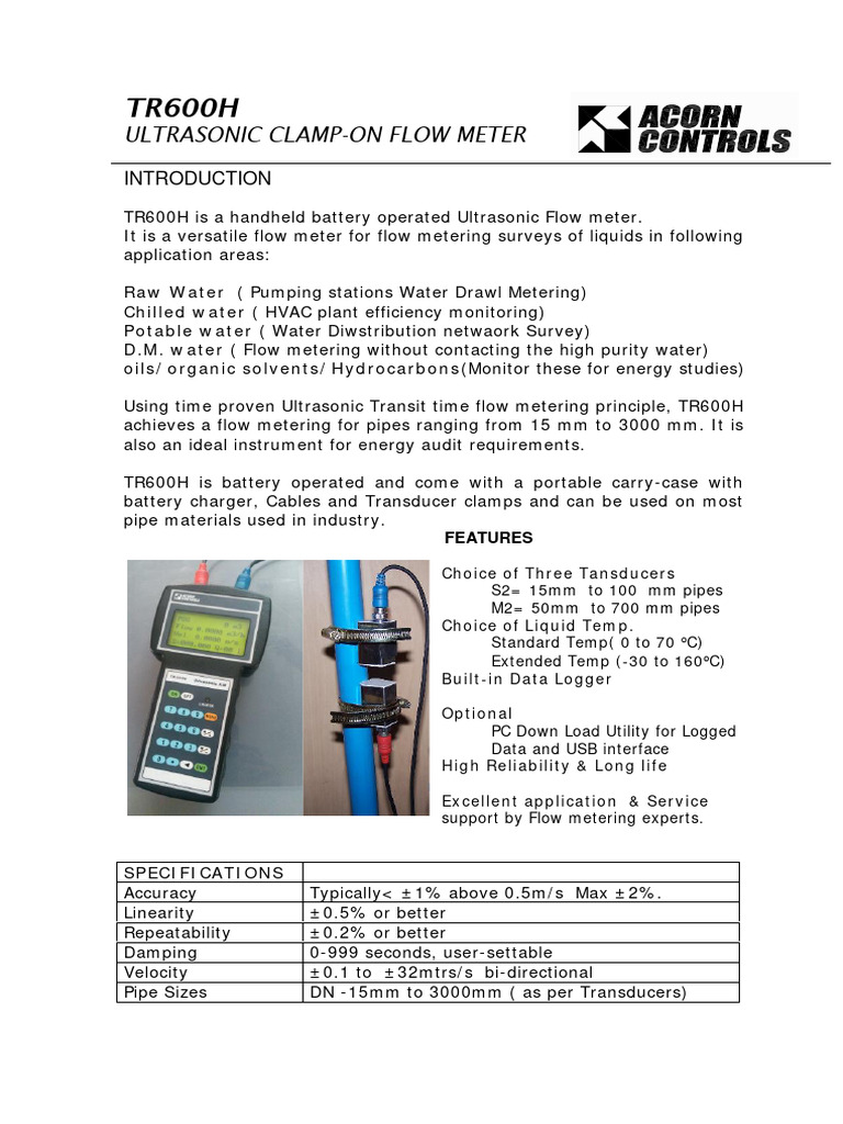 TR600H Ultrasonic Flow Meter Overview | PDF | Flow Measurement
