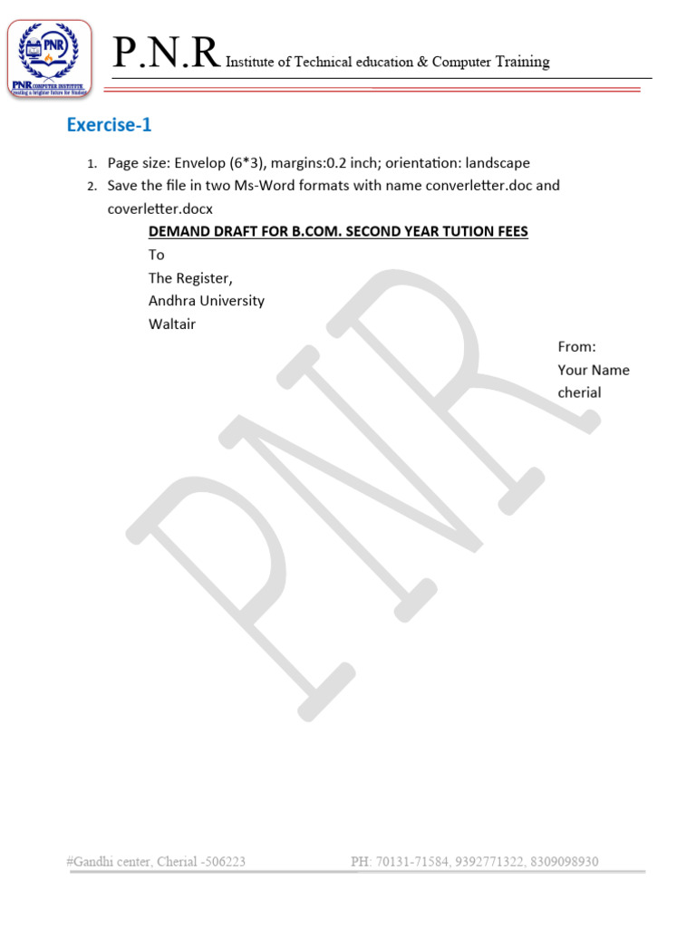Ms word project work pdf computing