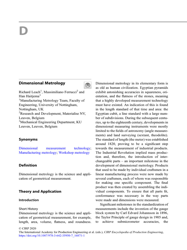 D Dimensional Metrology Pdf Calibration Metrology