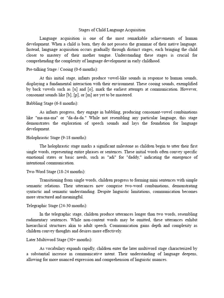 Stages of Child Language Acquisition | PDF | Language Acquisition ...