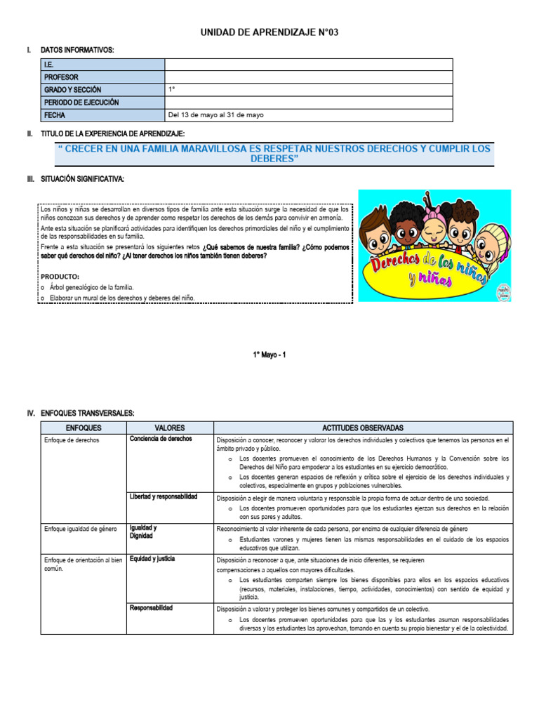 1° Grado - Unidad de Aprendizaje N°03 | PDF | Aprendizaje | Números